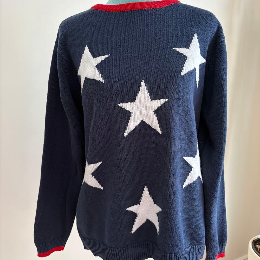 Vintage 80s Stars Cotton Sweater Americana Patriotic Retro Preppy costal grandma
